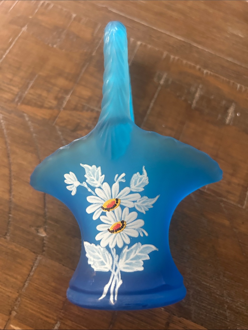 Blue Floral Glass Decorative Basket - Home Art
